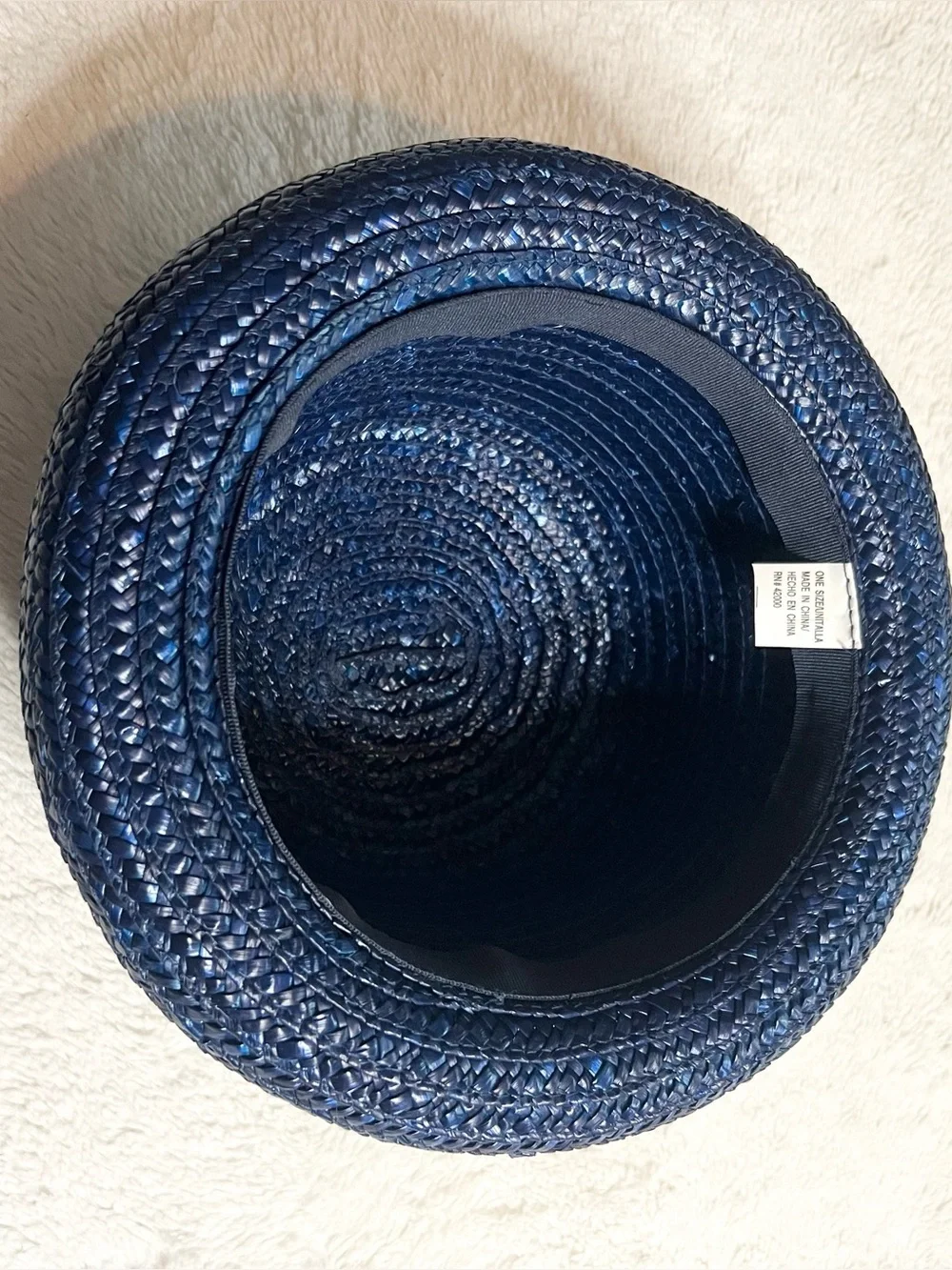 Vintage Navy Blue Braided Straw Rolled Brim Bowler Hat